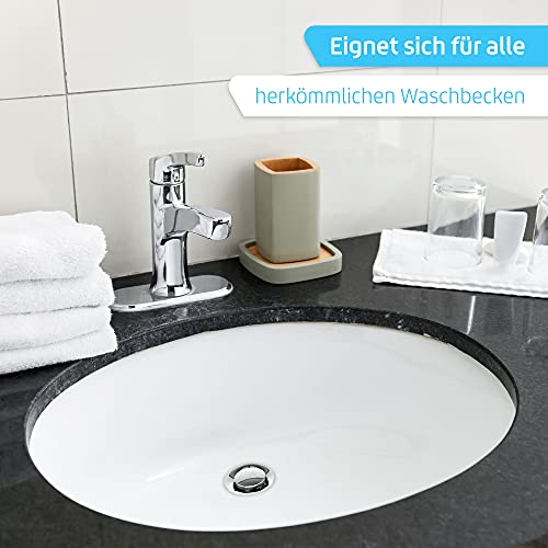 SANTRAS® Exzenter Ablaufgarnitur PREMIUM für Waschtisch mit Schutz vor Überlauf in Chrom – Komplette Überlaufgarnitur mit Ablauf Stöpsel in 1 ¼ für Armatur mit Zugstangengarnitur - Image 8