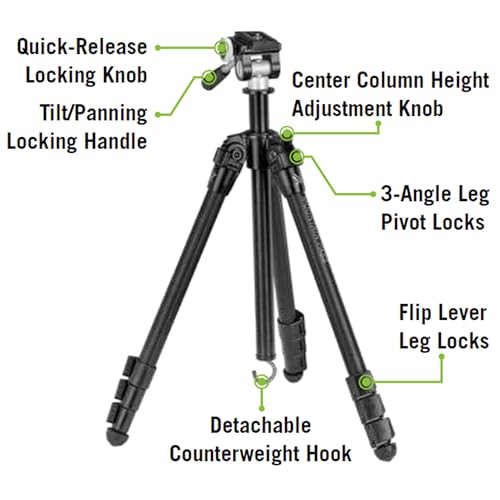 Vortex Optics Mountain Pass Tripod Kit - 2-Way Pan Head, 22 lb Max Load, Arca-Swiss Head Mount - Unlimited, Unconditional Warranty