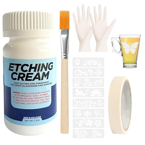ZhongShuang 80g Ätzpaste Für Glas 13 Artikel Glas Ätzpaste Anzug Für DIY Kreationen Milchglastüren Und Fenster Kunstwerke Lampenschirme Weingläser Spiegel Usw