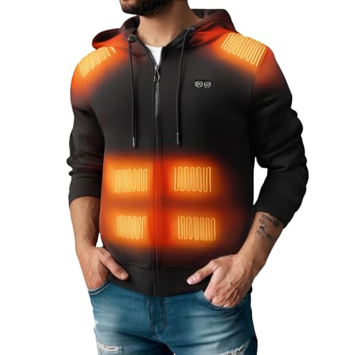 Womens Mens Heated Hoodies Zip Up Drawstring Hooded Jacket Windbreak Warming Rechargeable Sweatshirt with Pockets2