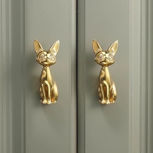 Brass Cabinet Knobs (2 Pack) Cute Cat Golden Drawer Knob Kitchen Cabinet Pulls with Vintage Cupboard Hardware Dresser Drawer Handles Kitchen Cabinet Handles image 3
