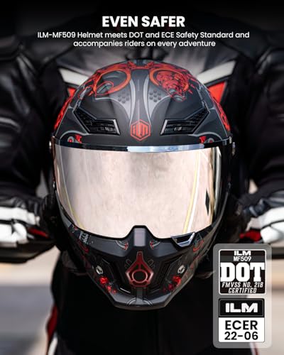 Image of ILM Motorcycle Helmets for Adult Men Women Full Face DOT ECE Powersports Dual Visor Street Racing Helmet with Pinlock Cascos para Motos Model MF509 (Super Mecha Red, S) | Powersports, Dual Visor, Street Racing, Pinlock, Cascos para Motos