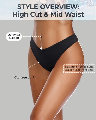 Zmart Women Cheeky Bikini Bottoms V Cut Swim Bottom High Cut