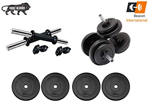 Image of Extreme Muscles Home Gym Set Combo with 40 Kg Weight Plates, 3 feet Curl Rod with Rod Locks, 5 Feet Straight Rod with Rod Locks, 2 X Dumbbell Rod with Nuts and Gym Accessories