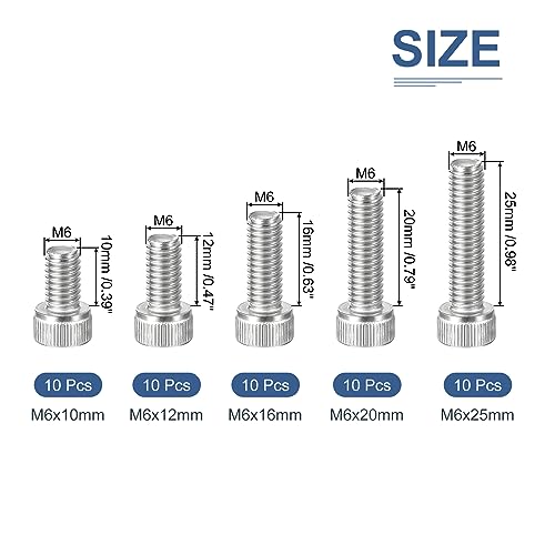 DTGN 50Pcs M6 Metric Screw Assortment, M6 Bolts Socket Head Screws - Image 2