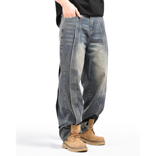 Mens Denim Baggy Pants Mid Waist Casual Streetwear Wide Leg Jeans Hip Hop Skater Trousers4