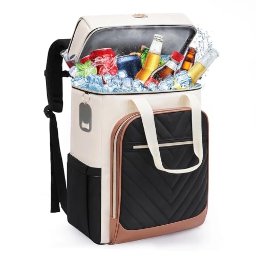 AMNOW 40-Can Backpack Cooler (Beige-Black-Brown)