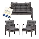 Bielik Gartenkissen Set 3-teilig, Gartenmöbel Polster Set für Rattanmöbel, Bankauflage + 2 Stuhlkissen, Sitzpolster Gartensofa und Gartenstuhl, wasserabweisend Outdoor (dunkelgrau)