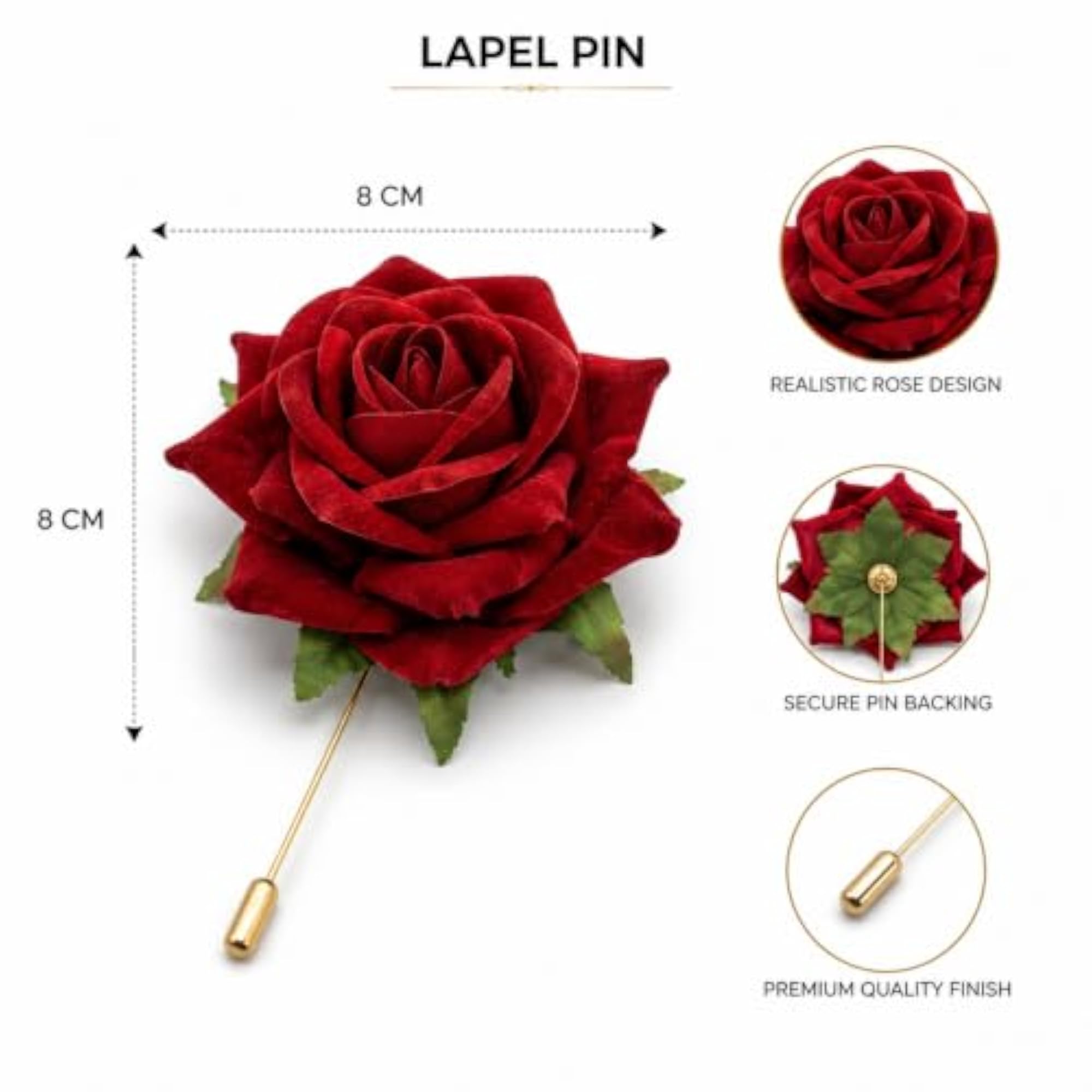 Red Handmade Fabric Rose Lapel Pin, Wedding Brooch