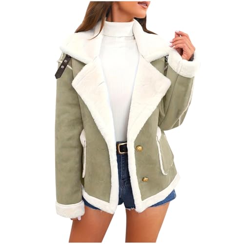 Gubsssl Wildlederjacke Damen Wintermantel Warme Fleecejacke Winter Jacke Fleecemantel Gefüttert Mantel mit Taschen Wollmantel Dicke Winterjacke Plüschjacke Damen-Jacken...