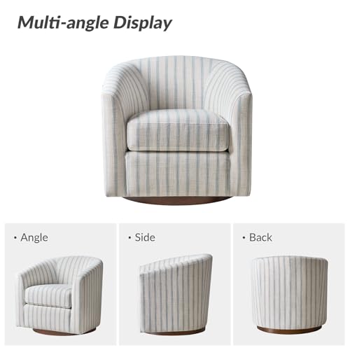 Image of HULALA HOME Modern Swivel Accent Chair with Solid Wood Base, Round Swivel Barrel Chair with Striped Pattern, No Assembly Required, Blue