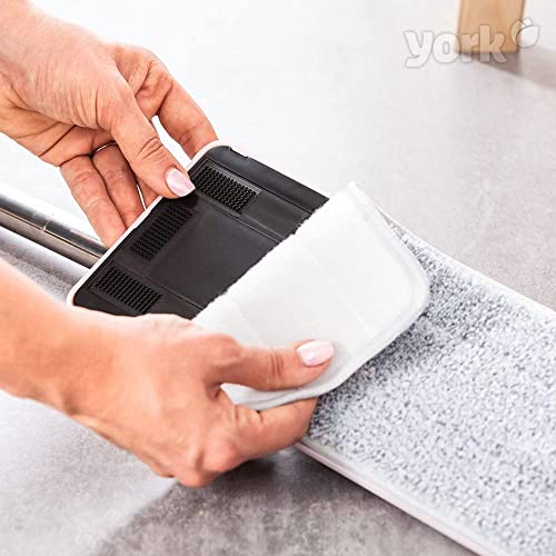 York Bodenwischer Mop Set Handy | Flach, Schwenkbar mit Zwei Kammer Putzeimer | Wischmopp mit Auswringfunktion | Nass-Trocken Reinigungs | Für alle Böden Geeignet | 5 Extra-Kartuschen – Bild 6