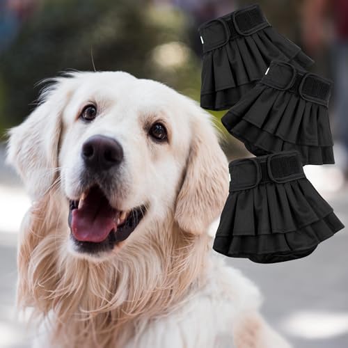 Image of wegreeco Dog Diapers Female (3 Pack), Highly Absorbent Dog Diapers for Female Dogs, Washable in Heat, Incontinence, or Excitable Urination (Black, Small)