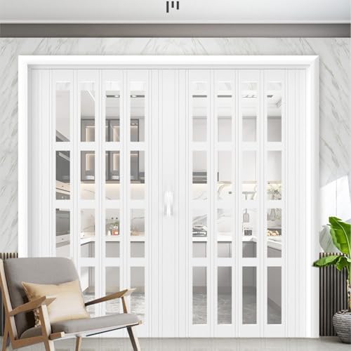 Poxvythb Puerta Plegable Interior de PVC para Dormitorio, Separador de Ambientes Corredizo, Mampara Plegable en Acordeón para Entrada de Armario o Pasillo WXH:65x195cm