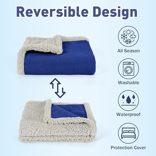 Catalonia Waterproof Bed Blanket, Washable Leakproof Bed Cover, Reversible Protector Blanket for Couch Sofa, Stain Proof Blanket Pad, 80X60 inches, Navy