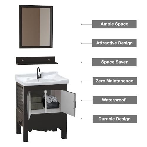 Image of WASSMIST Floor Mounted Bathroom Vanity | Modern Floor Standing Basin Cabinet for Bathroom | Thermoplastic Cabinet (Black)