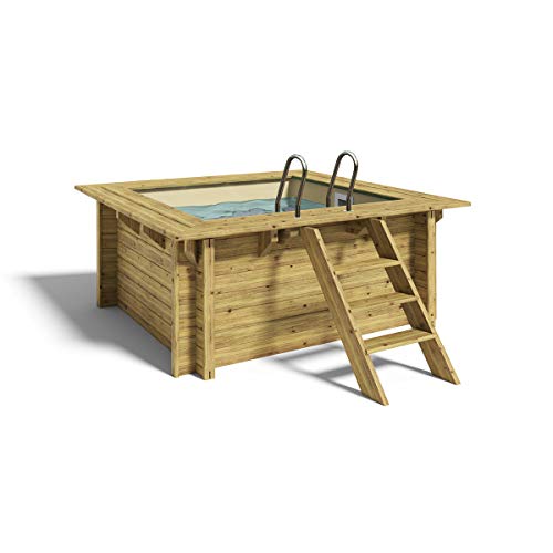 Paradies Pool® Holzpool Lulu Einzelbecken inkl. Zubehör, Edelstahlleiter Tiefbecken, Folie Sand mit 0,8mm Stärke…