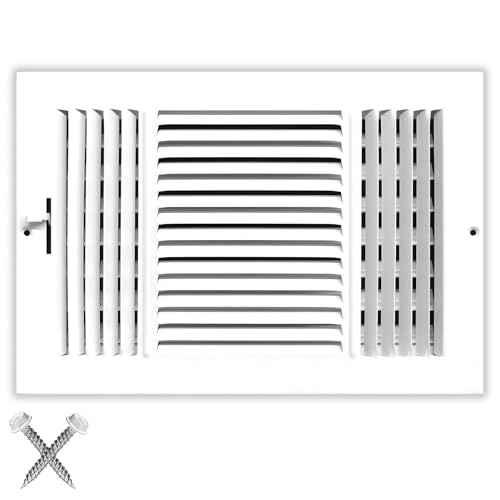 12x8 Supply Air Vent Cover 3-Way Grille for Wall or Ceiling Duct Opening - Flat Stamped Face Air Diffuser by HVAC Premium - White - Overall Size: 13.75' x 9.75'