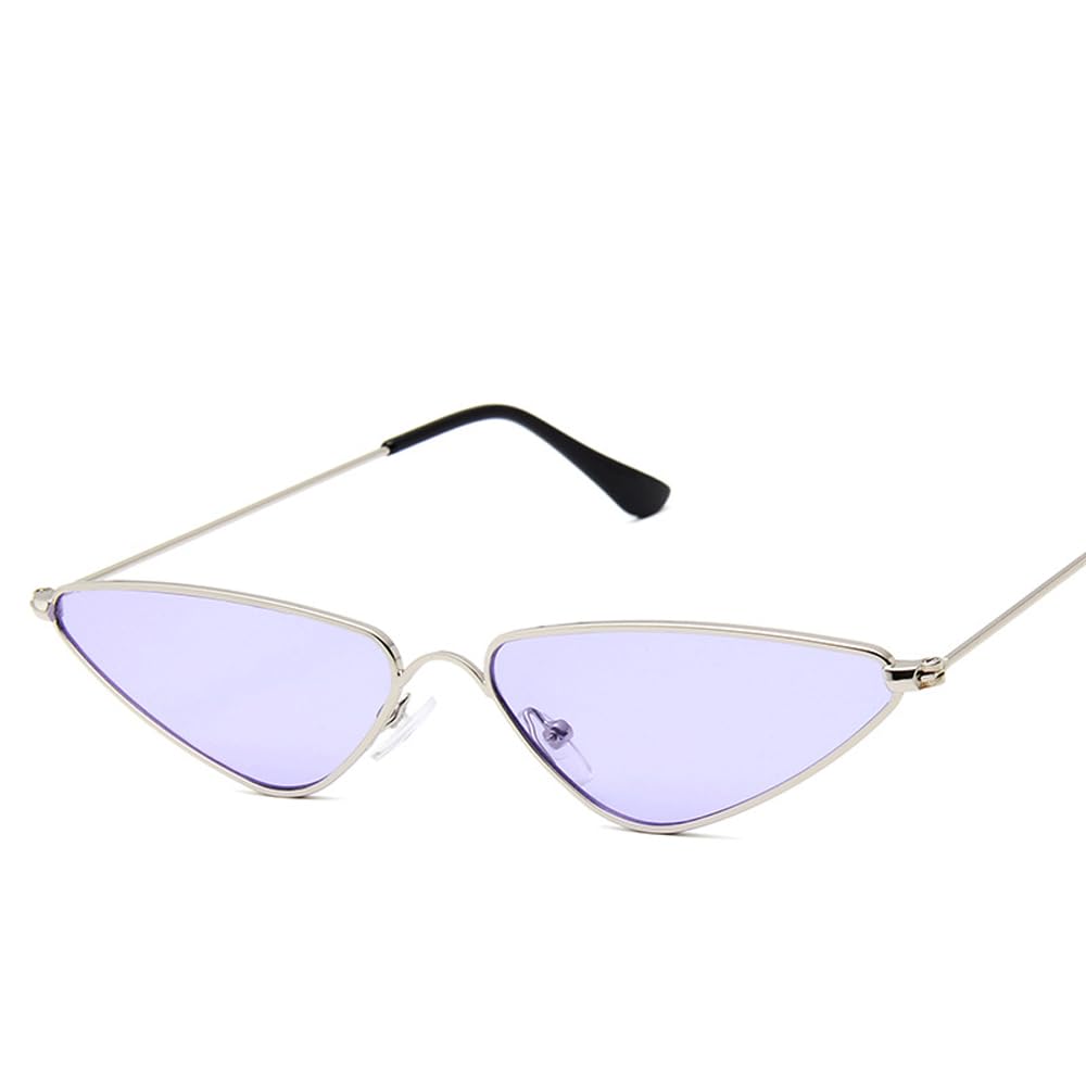 Sibeg 2023 New Vintage Cat Eye Sunglasses Men Women Unique Triangle Sun Glasses Female Yellow Metal Eyeglasses UV400(Color:Purple)