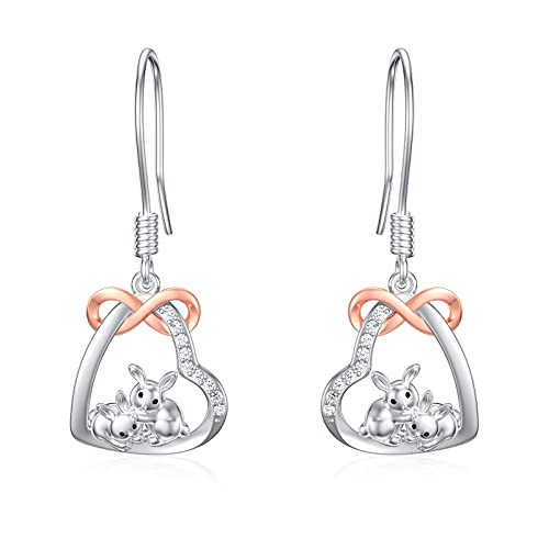Boucles d'oreilles lapin en argent 925 pendantes cœur pour femmes