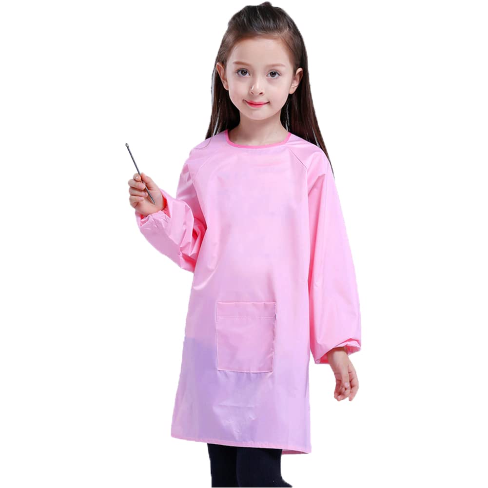 Huahui Kids Art Smock Waterproof Child Artist Painting Apron with 2 Pockets for Girls School Art Class Age 2-12