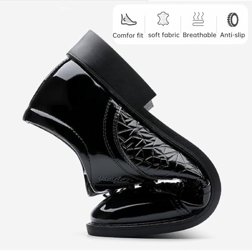 Men Patent Leather Chunky Heels Dress Oxfords Fashion Pointed Toe Plaid Lace-Up Formal Tuxedo Shoe Classical Casual Business Wedding Derby Shoes3