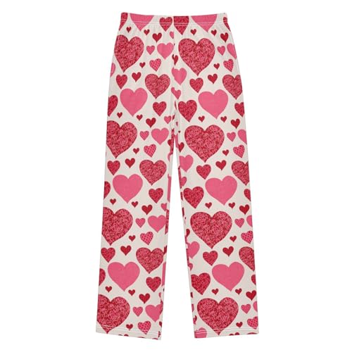Sweet Love Hearts Boys Long Pants Soft Trousers Elastic Waist Kids Lounge Bottoms with Pockets S-XL