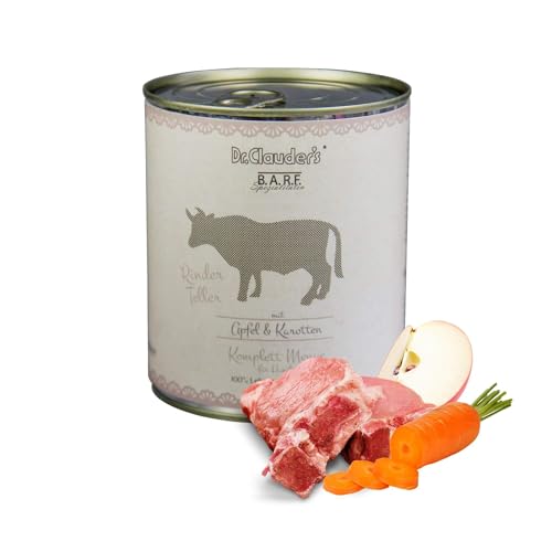 DR.CLAUDER'S - B.A.R.F. Komplett Menue Rinderteller | Fleischeintopf mit 100% Muskelfleisch, Innereien und Gemüse für ausgewachsene Hunde. Alleinfutter in der Dose | 800g Rind