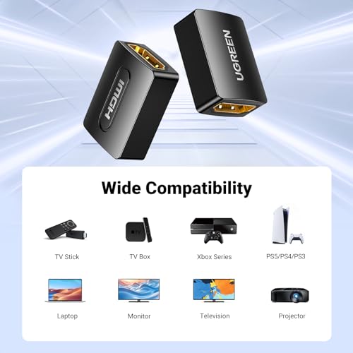 UGREEN 4K@60Hz HDMI 2.0 Extender Coupler 2Pack Female to Female Gold Plated Connector Support UHD 3D HDR HDCP Ethernet Compatible with DVD Blu-ray TV, Soundbar Monitor