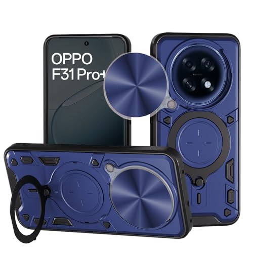 Image of AESTMO Armor Oppo F31 Pro Plus 5G Bumper Back Case Cover | Ring Holder & CD Pattern Sliding Camera Shutter Cover | Back Case Cover for Oppo F31 Pro Plus 5G (Blue)