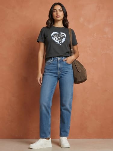 Image of Nobero Women's Graphic Printed T-Shirt | Regular Fit 180 GSM Cotton Tee for Women | Comfortable Round Neck Casual Wear