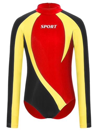 TiaoBug Jungen Langarm Sport Body Farbblock Gymnastikanzug Rollkragen Turnanzug Ballettanzug Eiskunstlauf Leotard Tanz Trikot Rot 170