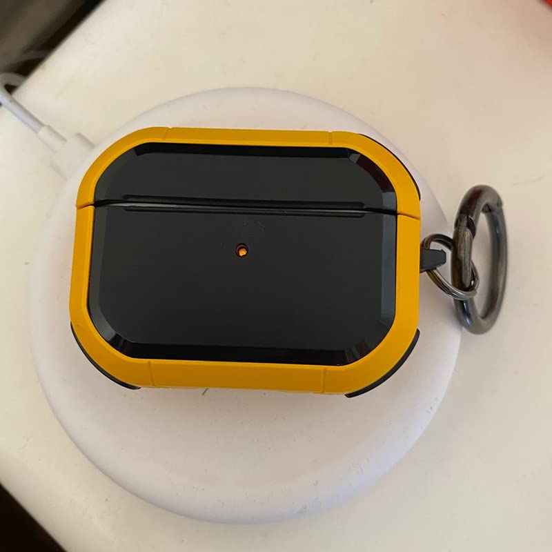 Image of PEFKO PSS121 AirPods Pro Soft Silicone Protective Case 3D Design Shockproof Case Cover with Anti-Lost Metal Keyring Compatible for Apple AirPods Pro (Black & Yellow [ Armour ])