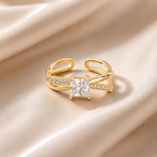 Image of SALTY Anti Tarnish Forever Radiance Gold Finger Ring for Women | Adjustable Fancy Jewellery Design | Fashion Accessories for Girls | Minimal Jewelry | Marriage, Birthday | Gift for Valentine Day