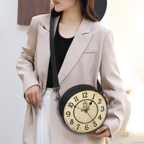 Image of Women Novelty Round Clock Shape Zippered Clock Purses for Women Tote Handbag Shoulder Bag, Gift for Mom Girlfriend
