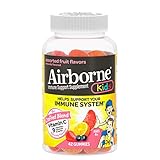 Airborne Vitamin C 500mg (per Serving) Kids Assorted Fruit Flavored Gummies (42 Count in a Bottle), Gluten-Free Immune Support Supplement with Vitamins A C E, Selenium, Echinacea & Ginger