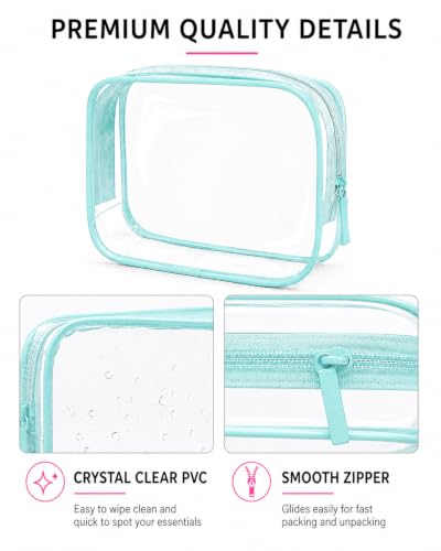 Image of Clear Makeup Bag Set,4 Sizes TSA Approved Travel Toiletry Bags,Waterproof PVC Clear Cosmetic Pouch with Zipper,Portable Transparent Organizer Bags for Travel Toiletries Accessorie (Blue, Pack of 4)