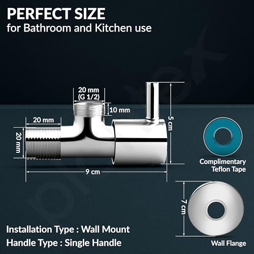 Image of Plantex Single Lever Angle Cocke for Bathroom with Brass Spindle /Angle Valve with Wall Flange and Teflon Tape /Stop Cock for Wash Basin /Kitchen- Pack of 8 (Chrome)