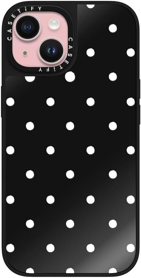 CASETiFY Mirror iPhone 15 Case [Reflective / 4.9ft Drop Protection/Compatible with Magsafe] - Classic Dottie - Black On Black