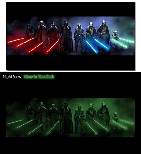 Picture Sensations® Glow In The Dark Framed Canvas Art Print, Star Wars Darth Vader Luke Skywalker Yoda Darth Maul Lightsaber Canvas Art - 36"x20"