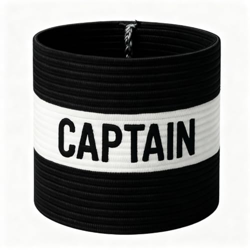 Fitness Health Football Band Soccer Captains Armband Design Captain Band for Adult and Youth 5 Colours Available for Multiple Sports Elastic Arm Band for Captain (Black - Kids)