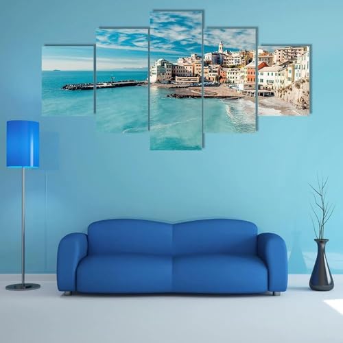 Grand tableau decoration murale salon avec cadre paysage Bogliasco impression premium