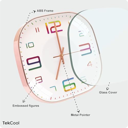 Image of TEKCOOL Plastic Analogue Wall Clock 12 inch Silent Quartz Decorative Wall Clock Non-Ticking Classic Clock Battery Operated Round Easy to Read for Room /Home /Kitchen /Bedroom /Office /School.Rainbow:-