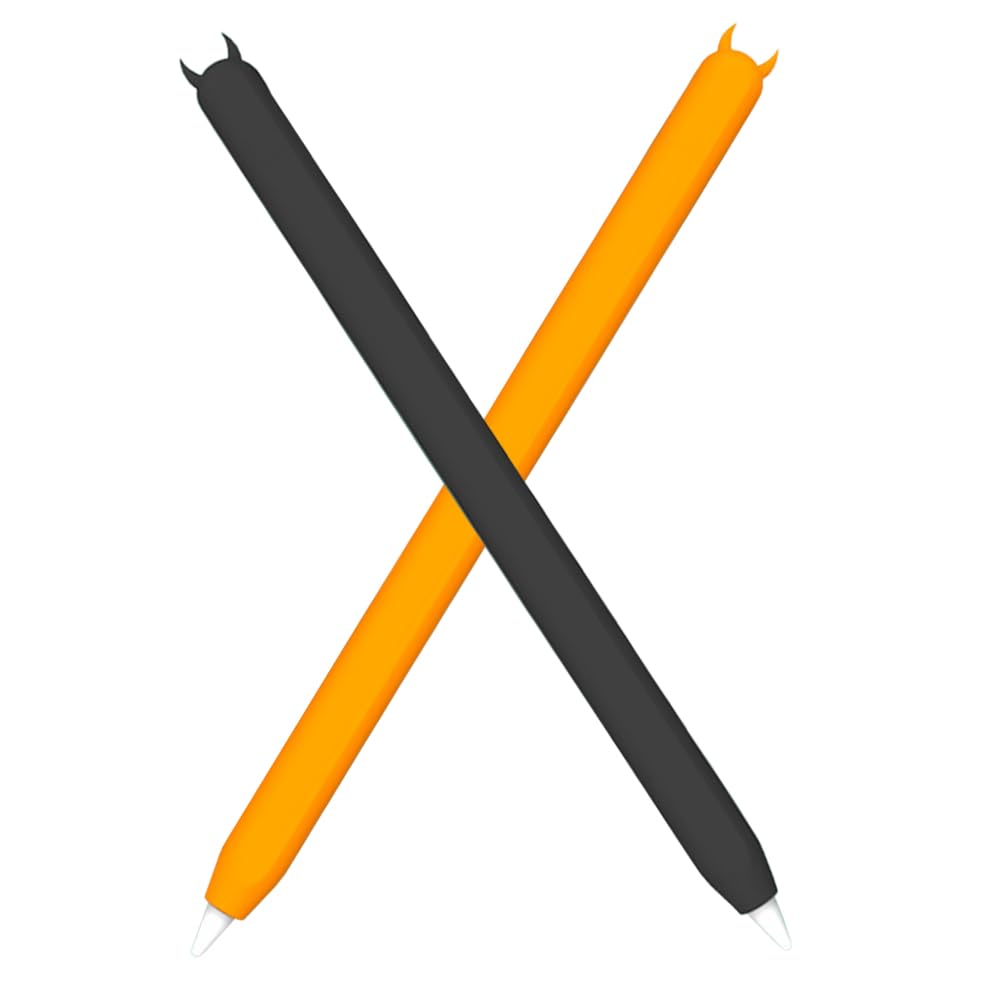 Mizi (2 Pack) Case for Apple Pencil 2nd Generation & Apple Pencil Pro (2024) Cover Premium Silicone Sleeve Skin, USB Charging/Double Tap & Attaching Magnetically - (Black/Orange)-image-13