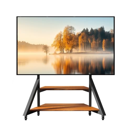 Vanconwey Floor TV Stand for 65-100 Inch TVs,Adjustable Heights TV Mount Stands with Large Wood Shelf and Wheels,Modern Living Room Rolling TV Stand, Up to 220 lbs,VESA 800x600mm,Walnut(VC-Z1188)