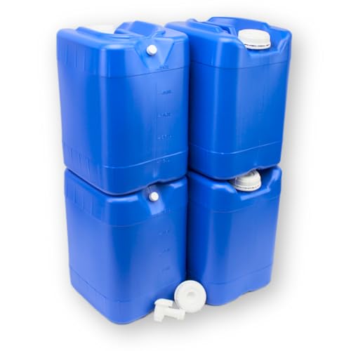 5-Gallon Stackable Water Storage Containers, w/Lids + Spigot, Easy Fill, Survial Supply, Emergency Water Storage for Camping and Disaster Preparedness, RV, Camping, 20 Gallon