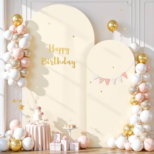 Image of Beige Arch Backdrop Cover Set of 2-7.2 and 6ft Beige Arch Covers Stretchy Backdrop Spandex Wedding Balloon Arch Stand Covers for Baby Shower Birthday Party Bridal Shower Banquet Photo Background