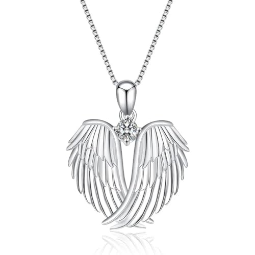 Collar de alas de ángel de plata de ley 925, colgante guardián, piedra natal para mujeres y niñas, regalos de joyería de Navidad - colgante, collar,