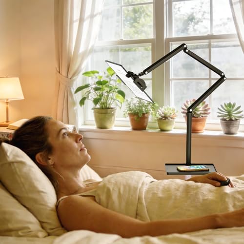 Image of Houele Tablet Floor Stand with Remote Page Turner, iPad Floor Stand Kindle Holder with Removable Tray for Bed, Height Adjustable Tablet Mount iPad Holder for 4.7 inch -15.6 inch Kindles iPads and Phones
