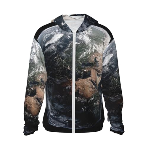 UPF 50+ Earth Sun Protection Hoodie Rash Guard Shirt Long Sleeve Sun Shirt Lightweight Jacket